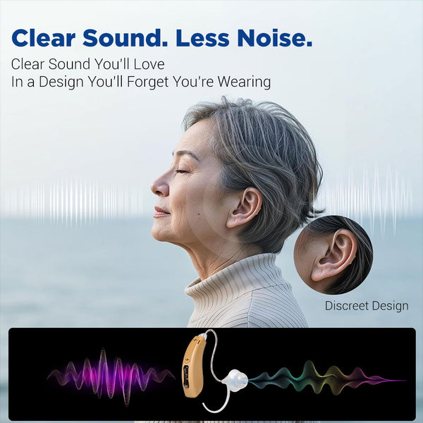 Bluetooth-enabled OTC hearing aids with app control and rechargeable battery. Designed for adults seeking modern, connected hearing support - Steezia