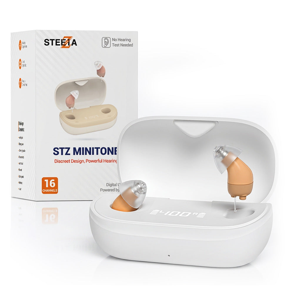 Minitone - Invisible rechargeable OTC hearing aids with in-ear CIC design. Designed for adults with mild to moderate hearing loss - Steezia