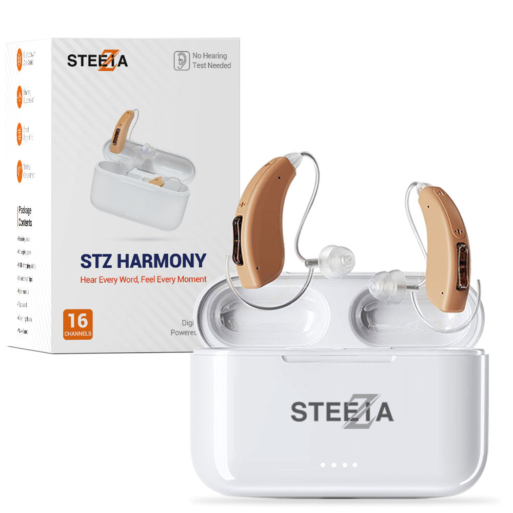 Bluetooth OTC hearing aids with rechargeable power, app-based adjustments, and direct audio streaming. Comfortable behind-the-ear design for adults.