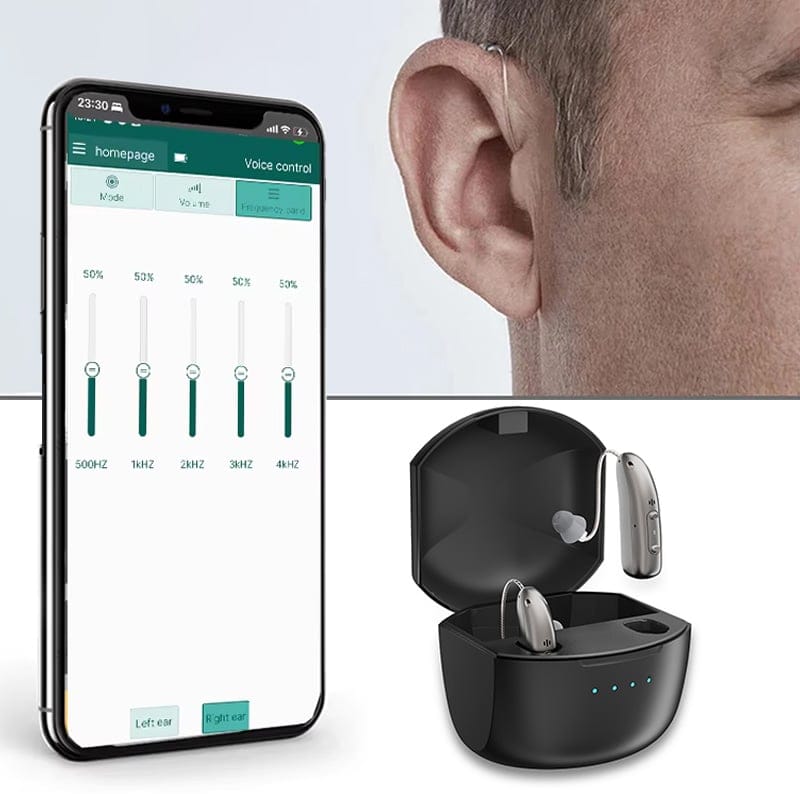 Rechargeable Behind ear hearing aids, Bluetooth with App control (Ref: R03L1)