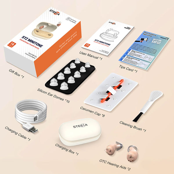 Minitone - Invisible rechargeable OTC hearing aids with in-ear CIC design. Designed for adults with mild to moderate hearing loss - Steezia